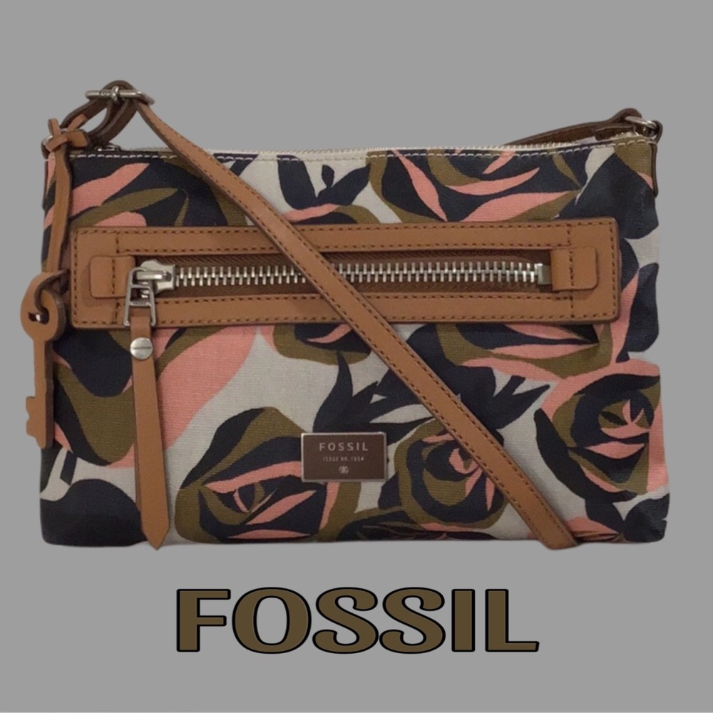 FOSSIL Dawson Floral Coated Canvas Convertible Bag with Hanging Faux Leather Key